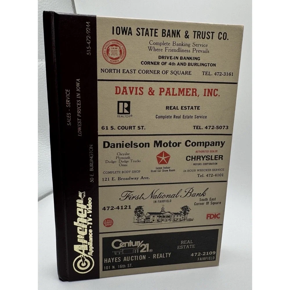 1988 Fairfield Iowa City Business Directory HC Book Phone Advertisements Ads Vtg